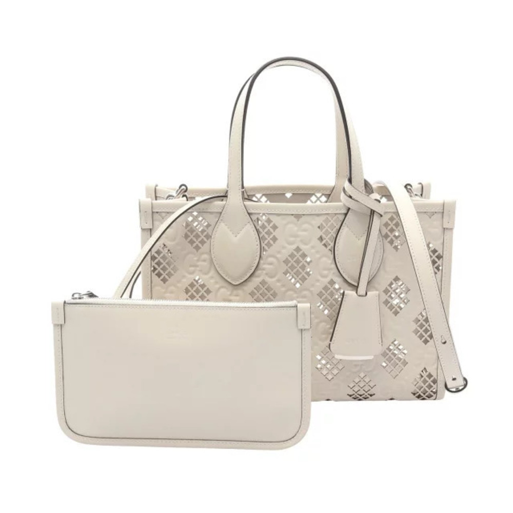 Gucci Diamond Cutout Handbag Leather White
